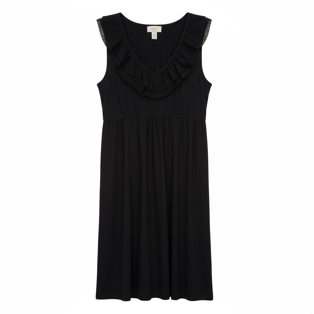 Loft black ruffle dress, medium 🔵